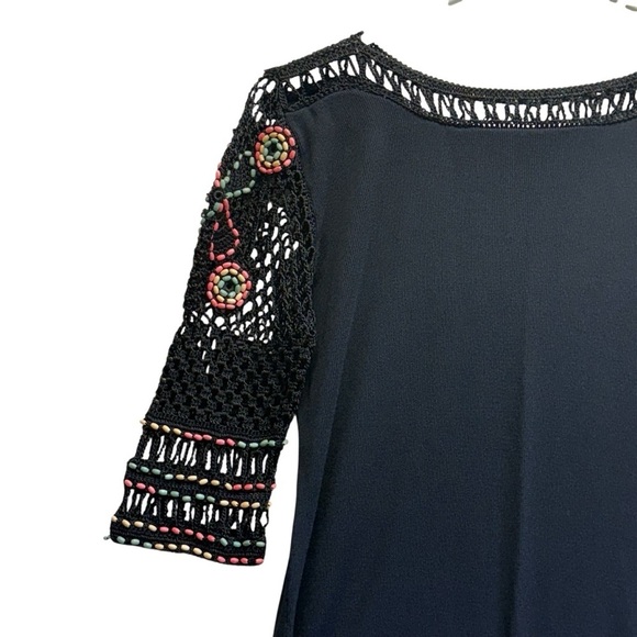 Joseph A’ Qu’est Black Embellished 3/4 Sleeve Blouse. Size M - Picture 4 of 13